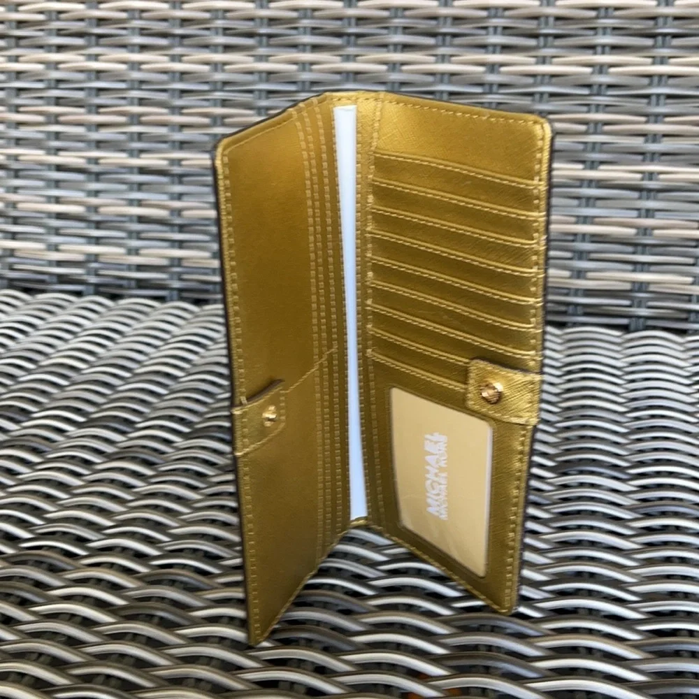 Michael Kors Medium Flat Slim Bifold Wallet Old Gold Leather